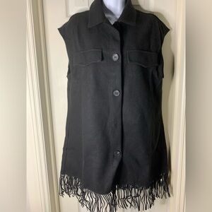 SHEIN Black Fringe Women's Sleeveless Coat/ Vest